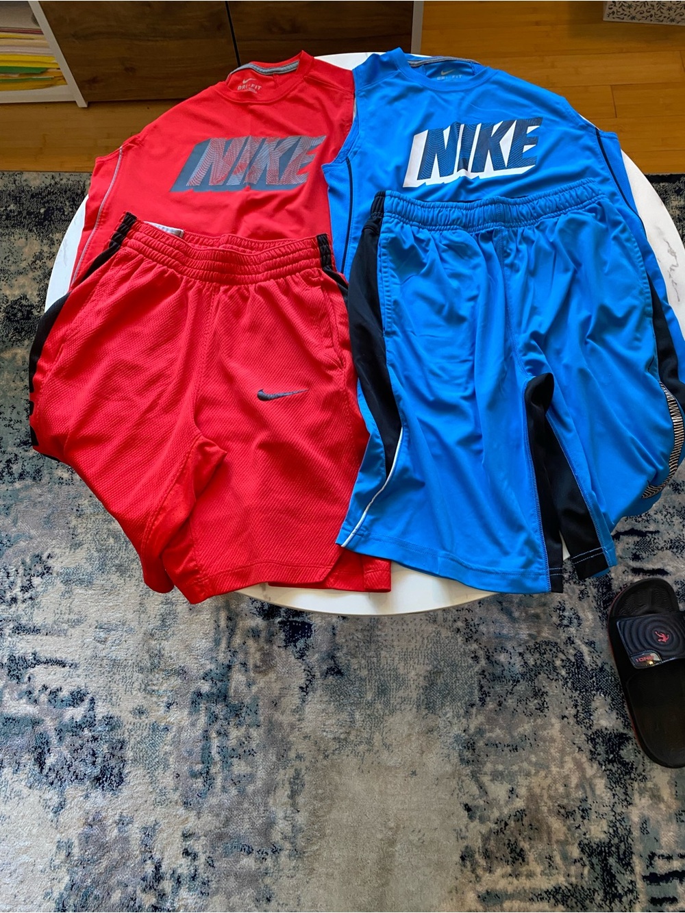Nike Kids Matching Sets - Red & Blue Active Shorts.  Tops Size Medium, shorts L